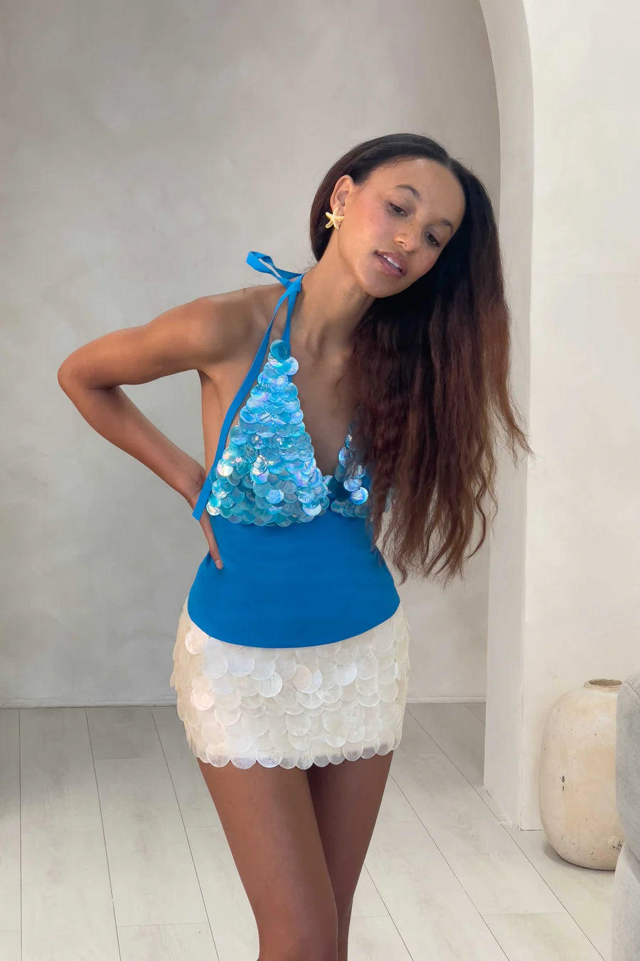 Top Serena ~ Madrepérola com Miçangas