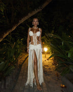 Vestido macramê megan off white