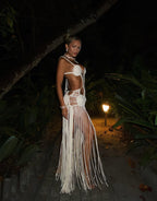 Vestido macramê megan off white